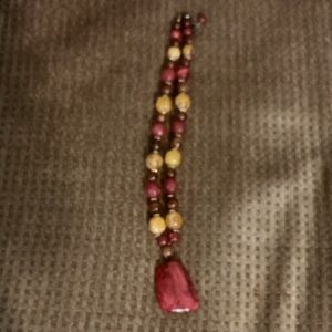 Mookiate Beaded Multi-Color Statement Necklace with Red Pendant